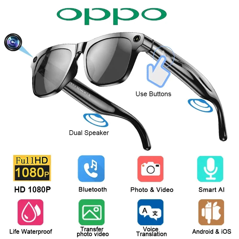Gafas Inteligentes OPPO con Cámara HD y Bluetooth – Llamadas, Música y Grabación