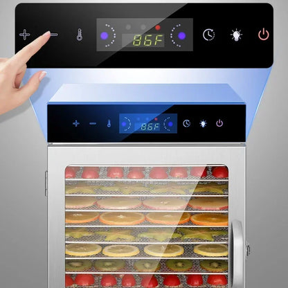 Deshidratador de Alimentos Digital de Acero Inoxidable – 8 Bandejas, Control de Temperatura 30–90 °C, Silencioso