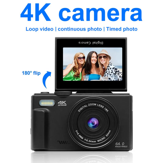 Cámara Digital 4K 48MP con Zoom Digital 18X – Pantalla Abatible 180° para Vlogging