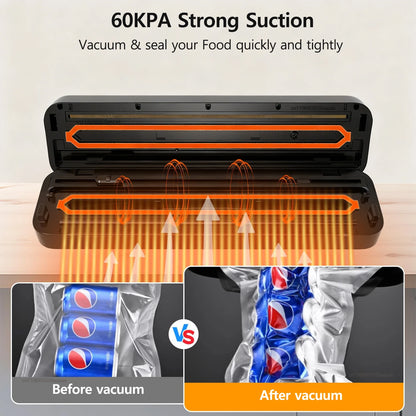 Envasadora al Vacío Automática para Alimentos – Sellado Potente, Seco y Húmedo, 90W, Uso Doméstico