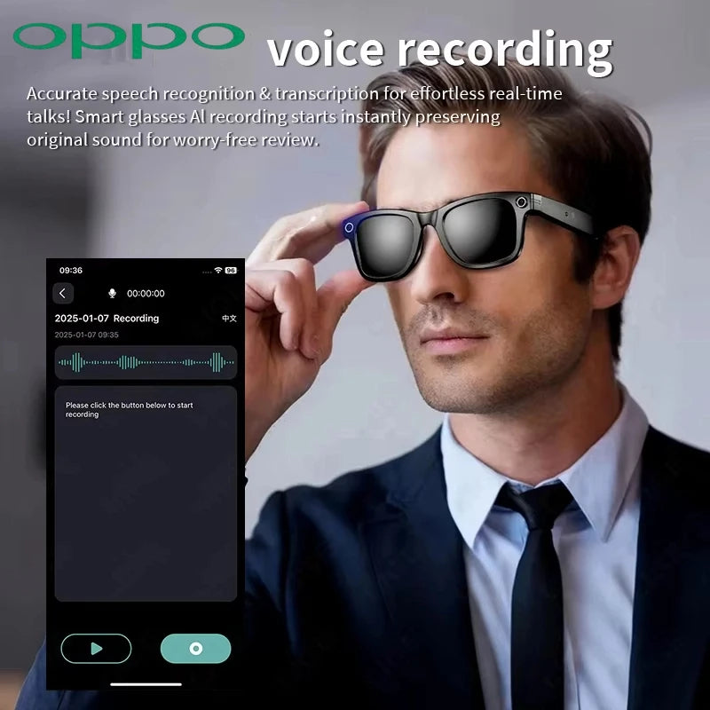 Gafas Inteligentes OPPO con Cámara HD y Bluetooth – Llamadas, Música y Grabación