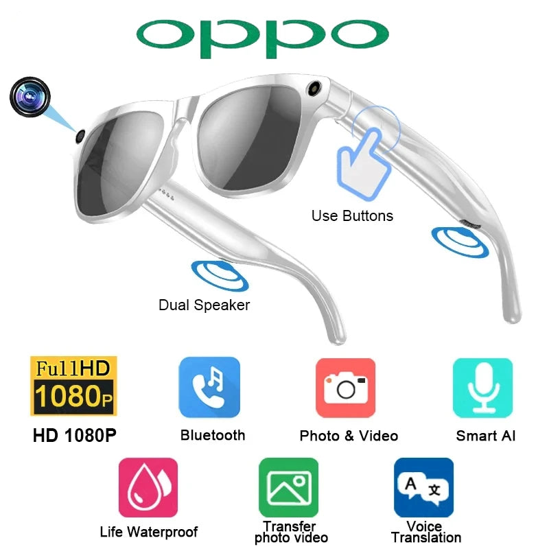 Gafas Inteligentes OPPO con Cámara HD y Bluetooth – Llamadas, Música y Grabación