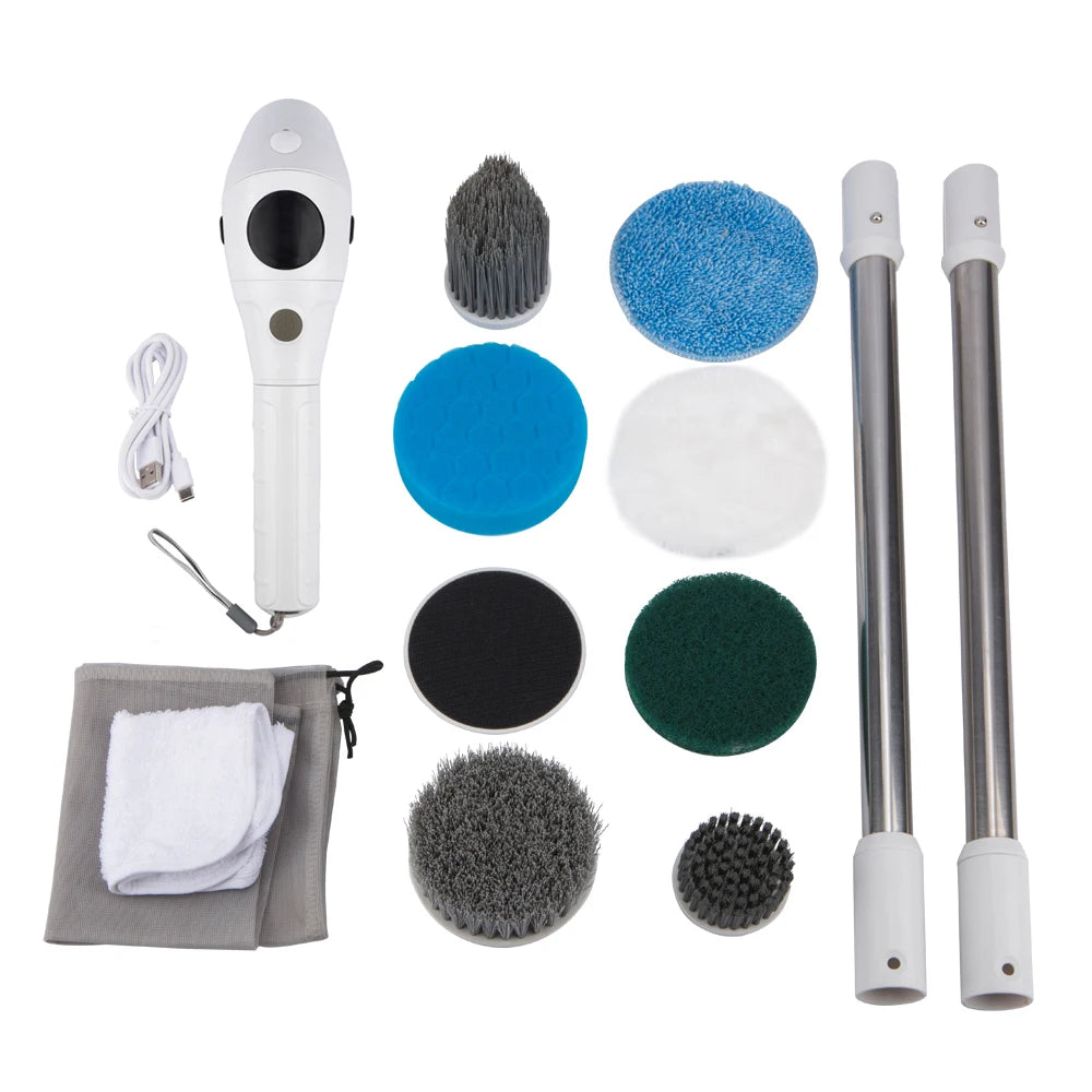 Cepillo Eléctrico de Limpieza 8 en 1 Inalámbrico Giratorio con Mango Extensible – Baño, Cocina y Hogar
