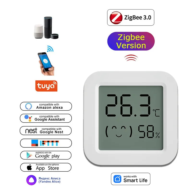 Sensor de Temperatura y Humedad Tuya Zigbee con Pantalla LCD – Compatible con Alexa y Google Home